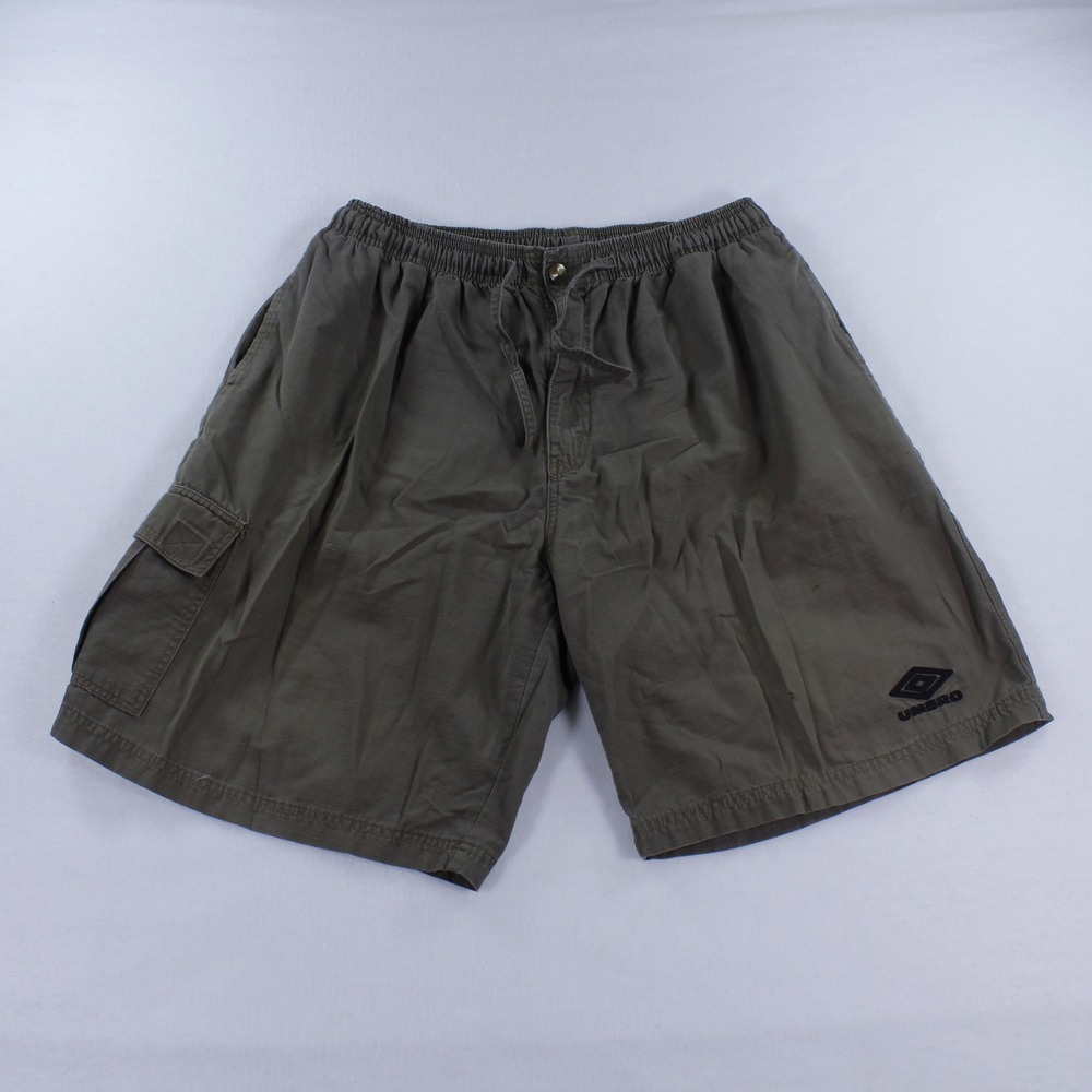 Vintage Umbro Men's Cotton Cargo Shorts Size Large L Elastic Waist Olive Green